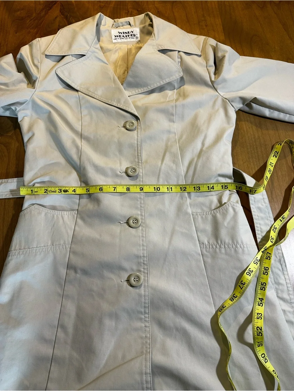 Vintage Windy Weather Beige Trench Coat Belted Size 8 Classic Rain Coat - Picture 7 of 12